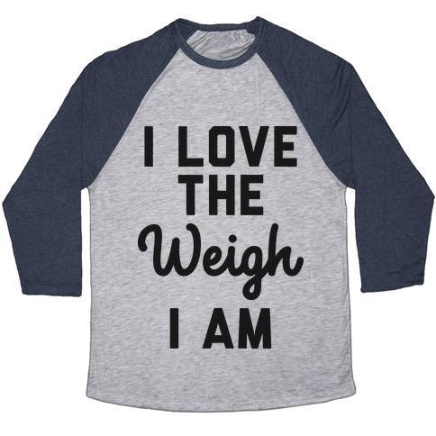 Virgin Teez  Baseball Tee Unisex Tri-Blend Baseball Tee / small / Athletic Gray / Navy I LOVE THE WEIGH I AM UNISEX TRI-BLEND BASEBALL TEE