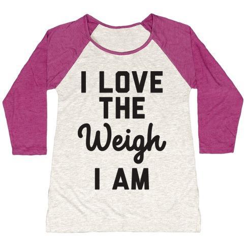 Virgin Teez  Baseball Tee Women's Tri-Blend Baseball Tee / small / Oatmeal / Berry I LOVE THE WEIGH I AM WOMEN'S TRI-BLEND BASEBALL TEE