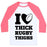 Virgin Teez  Baseball Tee Unisex Classic Baseball Tee / x-small / White/Neon Pink I LOVE THICK RUGBY THIGHS UNISEX CLASSIC BASEBALL TEE