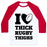 Virgin Teez  Baseball Tee Unisex Classic Baseball Tee / x-small / White/Red I LOVE THICK RUGBY THIGHS UNISEX CLASSIC BASEBALL TEE