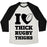 Virgin Teez  Baseball Tee Unisex Tri-Blend Baseball Tee / small / Oatmeal / Black I LOVE THICK RUGBY THIGHS UNISEX TRI-BLEND BASEBALL TEE