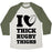 Virgin Teez  Baseball Tee Unisex Tri-Blend Baseball Tee / small / Oatmeal / Moss I LOVE THICK RUGBY THIGHS UNISEX TRI-BLEND BASEBALL TEE