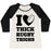 Virgin Teez  Baseball Tee Women's Tri-Blend Baseball Tee / small / Oatmeal / Black I LOVE THICK RUGBY THIGHS WOMEN'S TRI-BLEND BASEBALL TEE