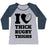 Virgin Teez  Baseball Tee Women's Tri-Blend Baseball Tee / small / Athletic Gray / Navy I LOVE THICK RUGBY THIGHS WOMEN'S TRI-BLEND BASEBALL TEE