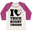 Virgin Teez  Baseball Tee Women's Tri-Blend Baseball Tee / small / Oatmeal / Berry I LOVE THICK RUGBY THIGHS WOMEN'S TRI-BLEND BASEBALL TEE