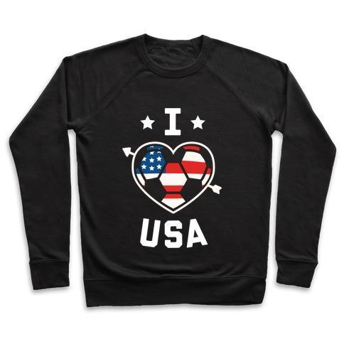 Virgin Teez  Pullover Crewneck Sweatshirt / x-small / Black I LOVE USA (SOCCER) CREWNECK SWEATSHIRT