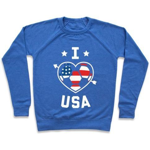 Virgin Teez  Pullover Crewneck Sweatshirt / x-small / Heathered Blue I LOVE USA (SOCCER) CREWNECK SWEATSHIRT