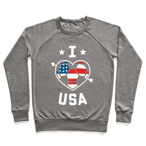Virgin Teez  Pullover Crewneck Sweatshirt / x-small / Heathered Gray I LOVE USA (SOCCER) CREWNECK SWEATSHIRT