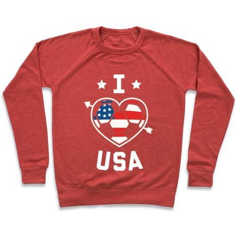 Virgin Teez  Pullover Crewneck Sweatshirt / x-small / Heathered Red I LOVE USA (SOCCER) CREWNECK SWEATSHIRT
