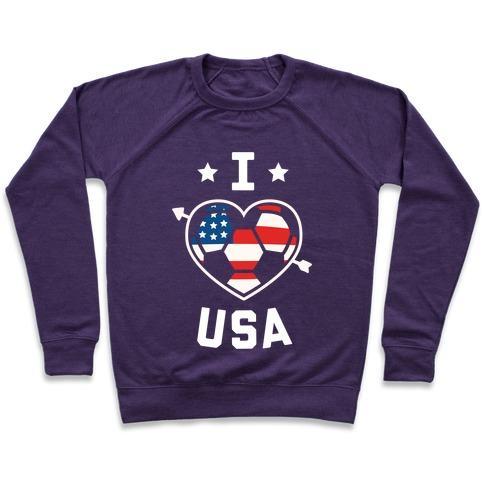 Virgin Teez  Pullover Crewneck Sweatshirt / x-small / Purple I LOVE USA (SOCCER) CREWNECK SWEATSHIRT