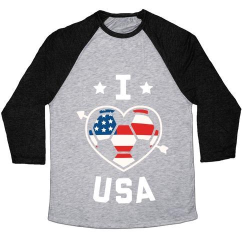 Virgin Teez  Baseball Tee Unisex Tri-Blend Baseball Tee / small / Athletic Gray / Black I LOVE USA (SOCCER) UNISEX TRI-BLEND BASEBALL TEE