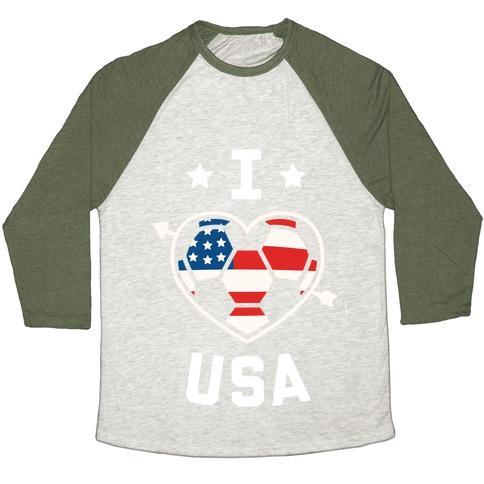 I LOVE USA (SOCCER) UNISEX TRI-BLEND BASEBALL TEE