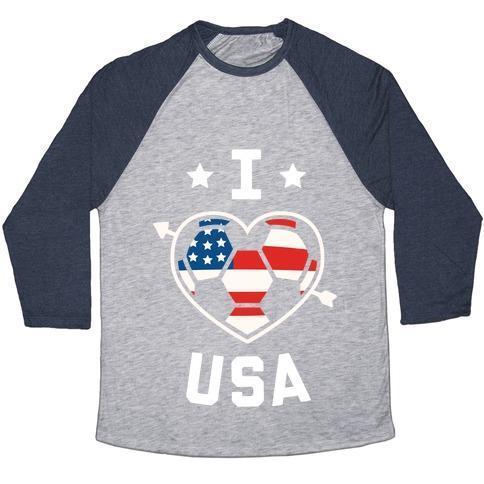 Virgin Teez  Baseball Tee Unisex Tri-Blend Baseball Tee / small / Athletic Gray / Navy I LOVE USA (SOCCER) UNISEX TRI-BLEND BASEBALL TEE