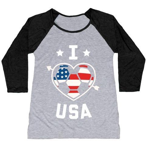 Virgin Teez  Baseball Tee Women's Tri-Blend Baseball Tee / small / Athletic Gray / Black I LOVE USA (SOCCER) WOMEN'S TRI-BLEND BASEBALL TEE