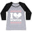 Virgin Teez  Baseball Tee Women's Tri-Blend Baseball Tee / small / Athletic Gray / Black I LOVE WINTER (SNOWBOARD HEART) WOMEN'S TRI-BLEND BASEBALL TEE