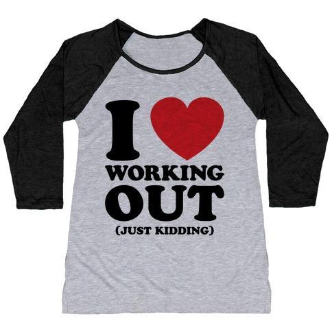 Virgin Teez  Baseball Tee Women's Tri-Blend Baseball Tee / small / Athletic Gray / Black I LOVE WORKING OUT (JUST KIDDING) WOMEN'S TRI-BLEND BASEBALL TEE