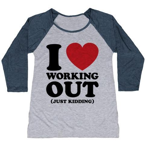 Virgin Teez  Baseball Tee Women's Tri-Blend Baseball Tee / small / Athletic Gray / Navy I LOVE WORKING OUT (JUST KIDDING) WOMEN'S TRI-BLEND BASEBALL TEE
