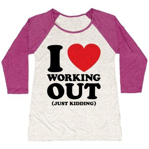 Virgin Teez  Baseball Tee Women's Tri-Blend Baseball Tee / small / Oatmeal / Berry I LOVE WORKING OUT (JUST KIDDING) WOMEN'S TRI-BLEND BASEBALL TEE