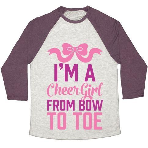 Virgin Teez  Baseball Tee Unisex Tri-Blend Baseball Tee / small / Oatmeal / Maroon I'M A CHEER GIRL FROM BOW TO TOE UNISEX TRI-BLEND BASEBALL TEE