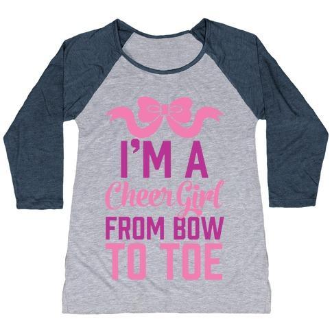 Virgin Teez  Baseball Tee Women's Tri-Blend Baseball Tee / small / Athletic Gray / Navy I'M A CHEER GIRL FROM BOW TO TOE WOMEN'S TRI-BLEND BASEBALL TEE