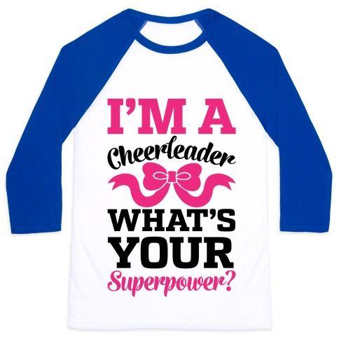 Virgin Teez  Baseball Tee Unisex Classic Baseball Tee / x-small / White/Blue I'M A CHEERLEADER, WHAT'S YOUR SUPERPOWER? UNISEX CLASSIC BASEBALL TEE