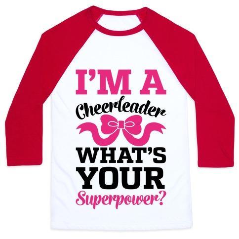 Virgin Teez  Baseball Tee Unisex Classic Baseball Tee / x-small / White/Red I'M A CHEERLEADER, WHAT'S YOUR SUPERPOWER? UNISEX CLASSIC BASEBALL TEE