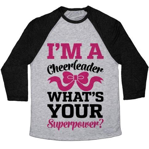 Virgin Teez  Baseball Tee Unisex Tri-Blend Baseball Tee / small / Athletic Gray / Black I'M A CHEERLEADER, WHAT'S YOUR SUPERPOWER? UNISEX TRI-BLEND BASEBALL TEE