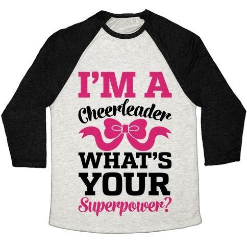 Virgin Teez  Baseball Tee Unisex Tri-Blend Baseball Tee / small / Oatmeal / Black I'M A CHEERLEADER, WHAT'S YOUR SUPERPOWER? UNISEX TRI-BLEND BASEBALL TEE