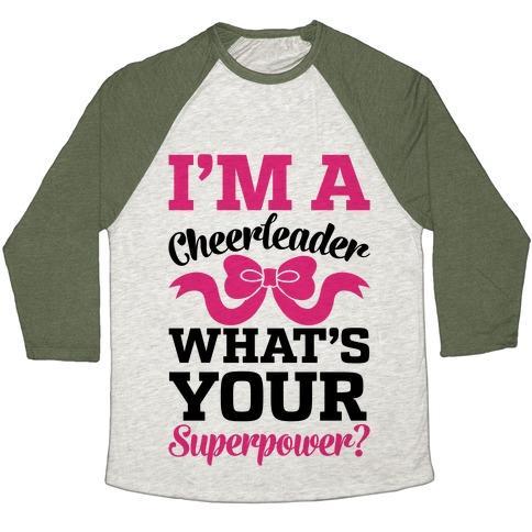 Virgin Teez  Baseball Tee Unisex Tri-Blend Baseball Tee / small / Oatmeal / Moss I'M A CHEERLEADER, WHAT'S YOUR SUPERPOWER? UNISEX TRI-BLEND BASEBALL TEE