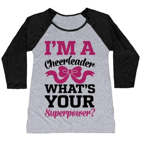 Virgin Teez  Baseball Tee Women's Tri-Blend Baseball Tee / small / Athletic Gray / Black I'M A CHEERLEADER, WHAT'S YOUR SUPERPOWER? WOMEN'S TRI-BLEND BASEBALL TEE