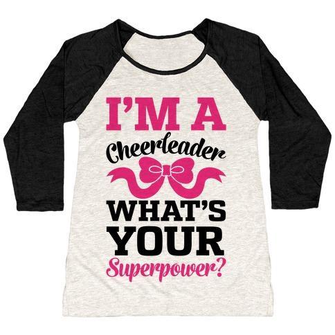 Virgin Teez  Baseball Tee Women's Tri-Blend Baseball Tee / small / Oatmeal / Black I'M A CHEERLEADER, WHAT'S YOUR SUPERPOWER? WOMEN'S TRI-BLEND BASEBALL TEE