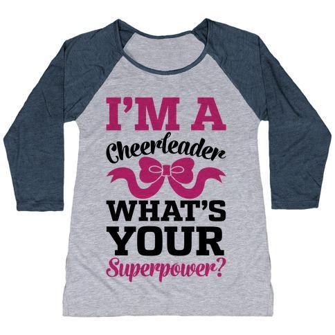 Virgin Teez  Baseball Tee Women's Tri-Blend Baseball Tee / small / Athletic Gray / Navy I'M A CHEERLEADER, WHAT'S YOUR SUPERPOWER? WOMEN'S TRI-BLEND BASEBALL TEE