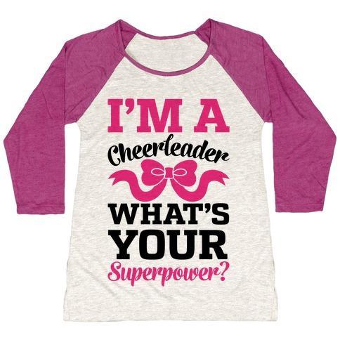 Virgin Teez  Baseball Tee Women's Tri-Blend Baseball Tee / small / Oatmeal / Berry I'M A CHEERLEADER, WHAT'S YOUR SUPERPOWER? WOMEN'S TRI-BLEND BASEBALL TEE