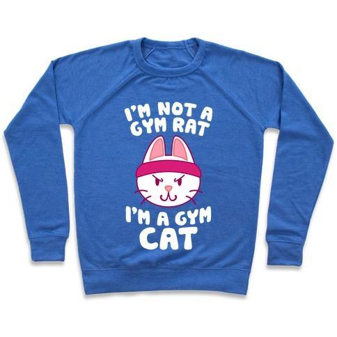 Virgin Teez  Pullover Crewneck Sweatshirt / x-small / Heathered Blue I'M A GYM CAT CREWNECK SWEATSHIRT