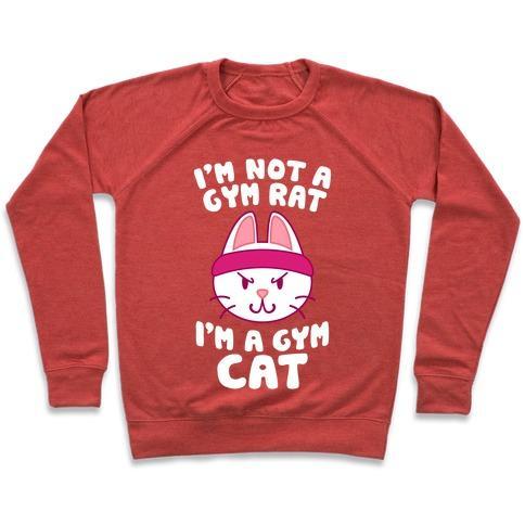 Virgin Teez  Pullover Crewneck Sweatshirt / x-small / Heathered Red I'M A GYM CAT CREWNECK SWEATSHIRT
