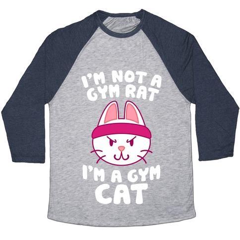 Virgin Teez  Baseball Tee Unisex Tri-Blend Baseball Tee / small / Athletic Gray / Navy I'M A GYM CAT UNISEX TRI-BLEND BASEBALL TEE