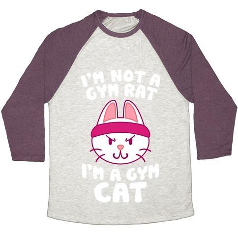 Virgin Teez  Baseball Tee Unisex Tri-Blend Baseball Tee / small / Oatmeal / Maroon I'M A GYM CAT UNISEX TRI-BLEND BASEBALL TEE