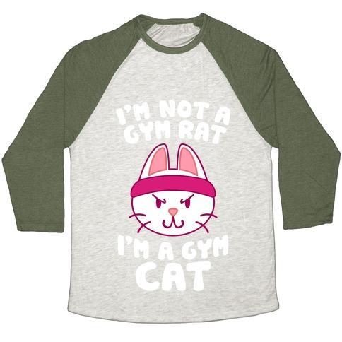 Virgin Teez  Baseball Tee Unisex Tri-Blend Baseball Tee / small / Oatmeal / Moss I'M A GYM CAT UNISEX TRI-BLEND BASEBALL TEE