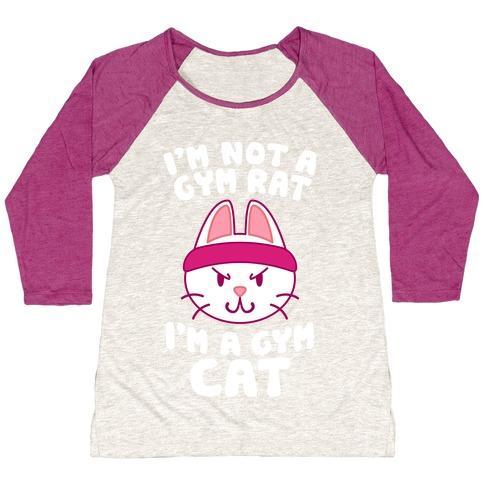 Virgin Teez  Baseball Tee Women's Tri-Blend Baseball Tee / small / Oatmeal / Berry I'M A GYM CAT WOMEN'S TRI-BLEND BASEBALL TEE