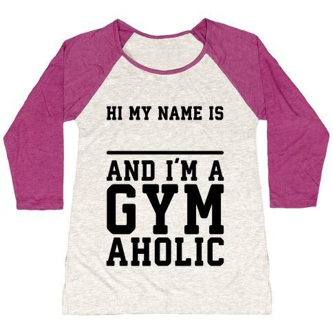 Virgin Teez  Baseball Tee Women's Tri-Blend Baseball Tee / small / Oatmeal / Berry I'M A GYMAHOLIC WOMEN'S TRI-BLEND BASEBALL TEE