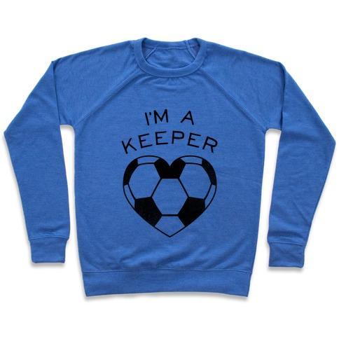 Virgin Teez  Pullover Crewneck Sweatshirt / x-small / Heathered Blue I'M A KEEPER (BASEBALL TEE) CREWNECK SWEATSHIRT