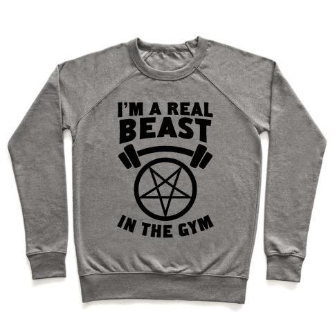 Virgin Teez  Pullover Crewneck Sweatshirt / x-small / Heathered Gray I'M A REAL BEAST IN THE GYM CREWNECK SWEATSHIRT