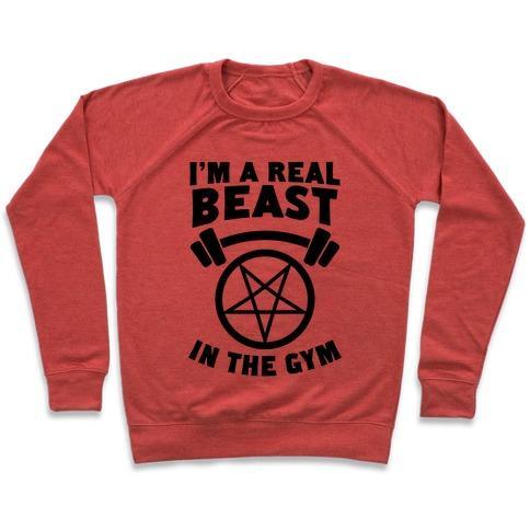 Virgin Teez  Pullover Crewneck Sweatshirt / x-small / Heathered Red I'M A REAL BEAST IN THE GYM CREWNECK SWEATSHIRT