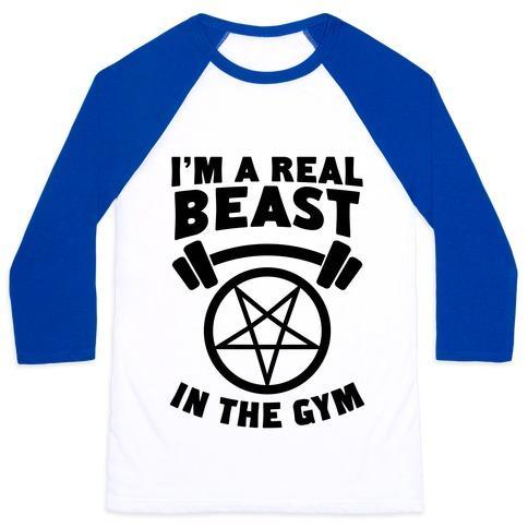 Virgin Teez  Baseball Tee Unisex Classic Baseball Tee / x-small / White/Blue I'M A REAL BEAST IN THE GYM UNISEX CLASSIC BASEBALL TEE