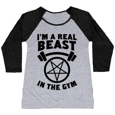 Virgin Teez  Baseball Tee Women's Tri-Blend Baseball Tee / small / Athletic Gray / Black I'M A REAL BEAST IN THE GYM WOMEN'S TRI-BLEND BASEBALL TEE