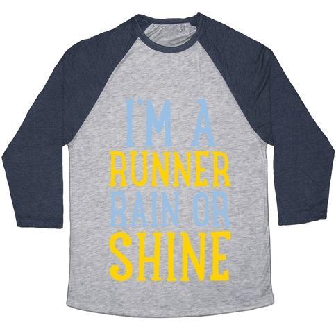 Virgin Teez  Baseball Tee Unisex Tri-Blend Baseball Tee / small / Athletic Gray / Navy I'M A RUNNER, RAIN OR SHINE UNISEX TRI-BLEND BASEBALL TEE