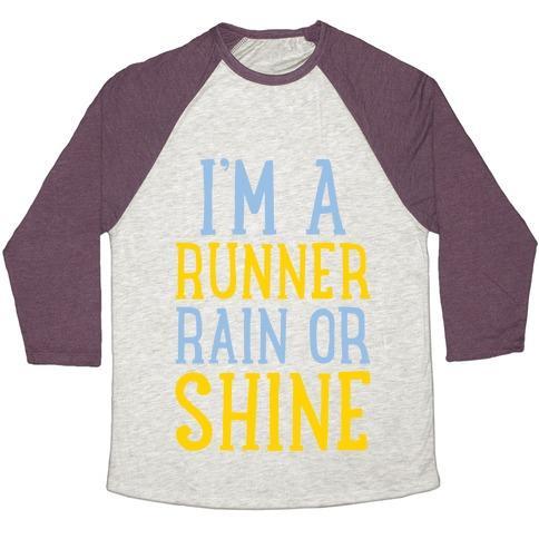 Virgin Teez  Baseball Tee Unisex Tri-Blend Baseball Tee / small / Oatmeal / Maroon I'M A RUNNER, RAIN OR SHINE UNISEX TRI-BLEND BASEBALL TEE