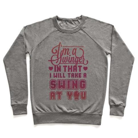 Virgin Teez  Pullover Crewneck Sweatshirt / x-small / Heathered Gray I'M A SWINGER (BOXING) CREWNECK SWEATSHIRT