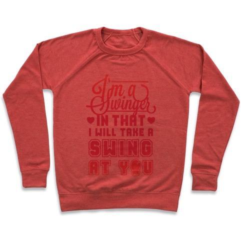 Virgin Teez  Pullover Crewneck Sweatshirt / x-small / Heathered Red I'M A SWINGER (BOXING) CREWNECK SWEATSHIRT