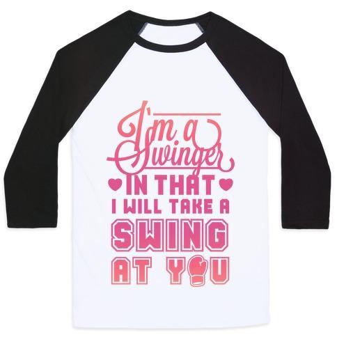 Virgin Teez  Baseball Tee Unisex Classic Baseball Tee / x-small / White/Black I'M A SWINGER (BOXING) UNISEX CLASSIC BASEBALL TEE
